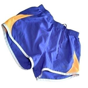 NIKE | WOMENS NIKE LINED PURPLE-BLUE & NEON ORANGE DRAWSTRING SHORTS, SIZE XS